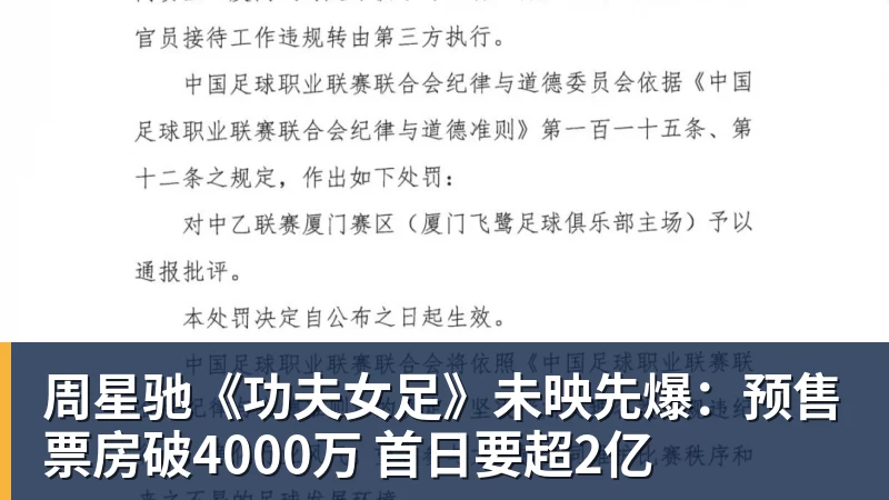 华体会体育周星驰《功夫女足》未映先爆：预售票房破4000万 首日要超2亿